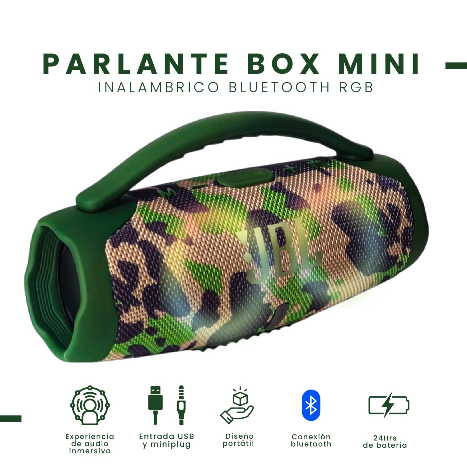 Parlante Mini Boom Box Bluetooth Jbl Inalambrico Camuflado Replic 1.1 Innovo