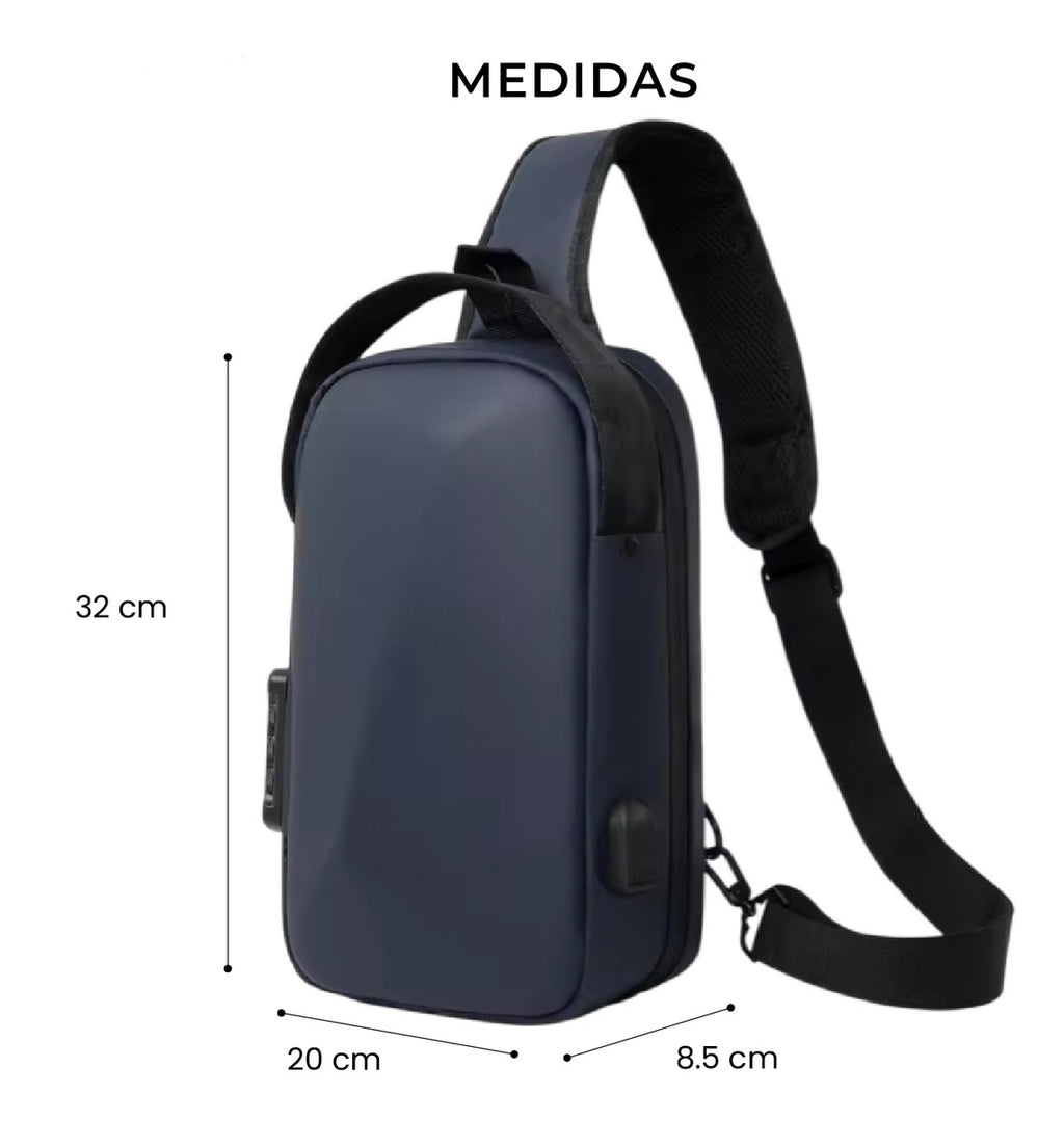 Morral Bolso Antirrobo Impermeable Con Puerto Usb Y Candado De Seguridad Azul