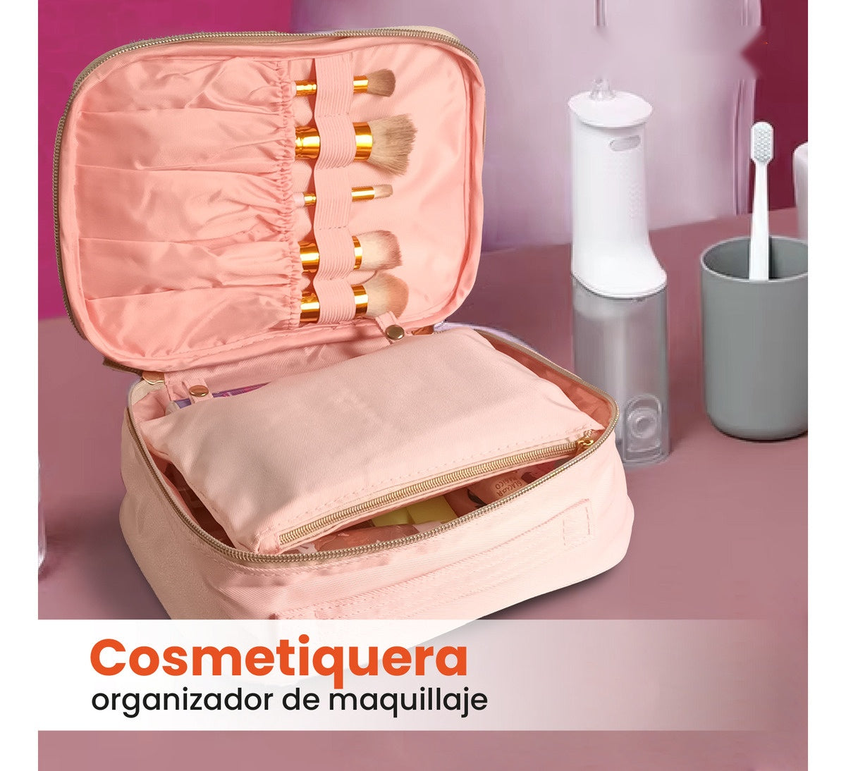 Cosmetiquera Para Dama Rosada Organizador Maquillaje
