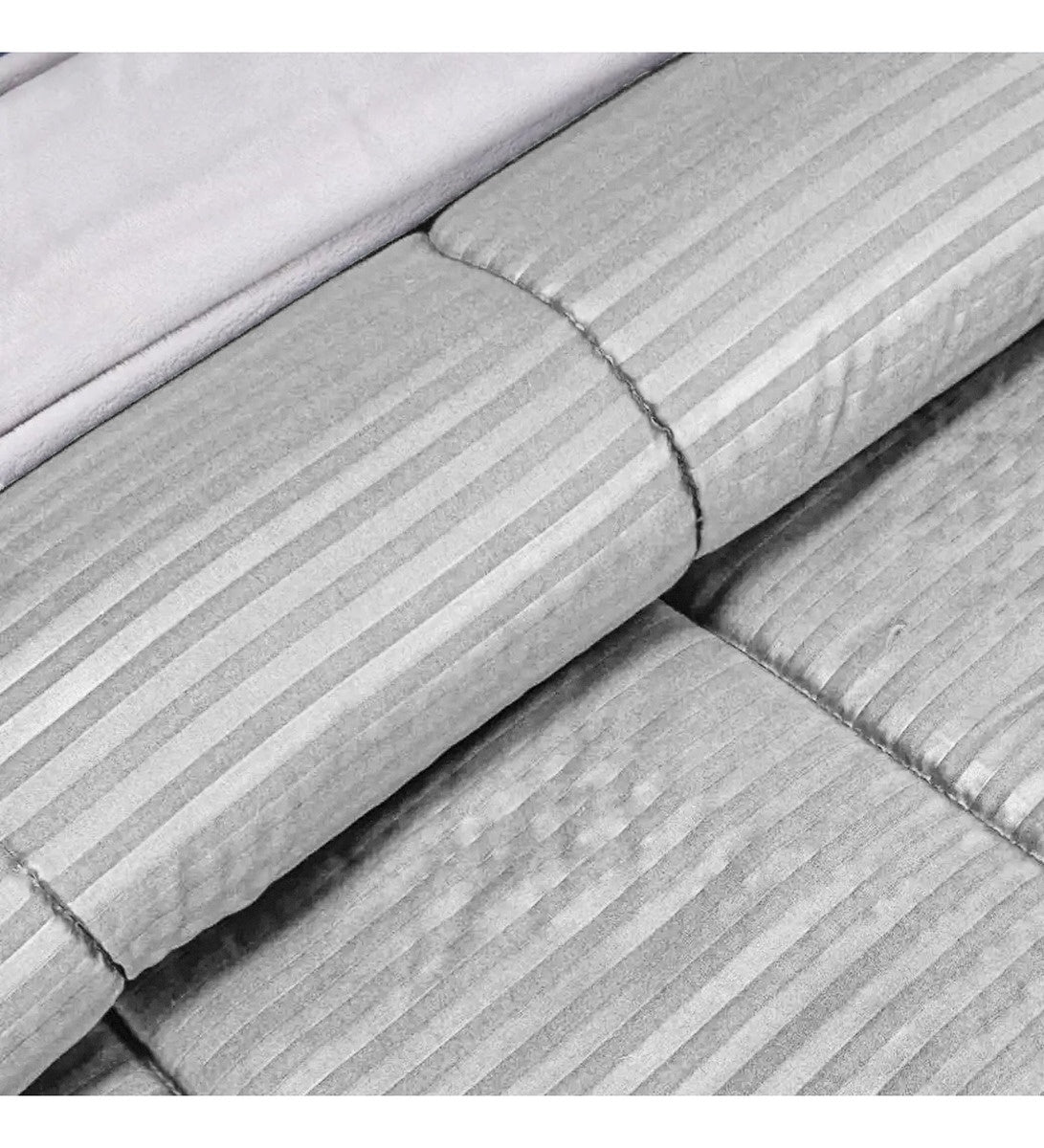 Edredon Cubrelecho Premium Cama Doble Fundas Almohadas Innovo Gris Claro