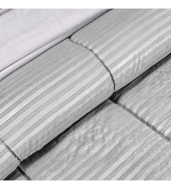 Edredon Cubrelecho Premium Cama Doble Fundas Almohadas Gris Claro