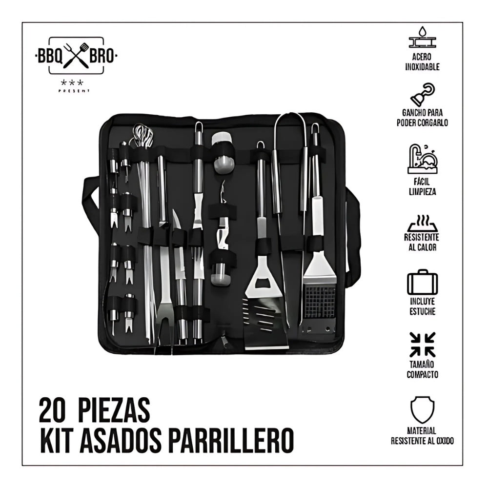 Combo Utensilios Asado X29 Piezas + Set X6 Cuchillos Negros + Obsequio 2 Garras De Oso