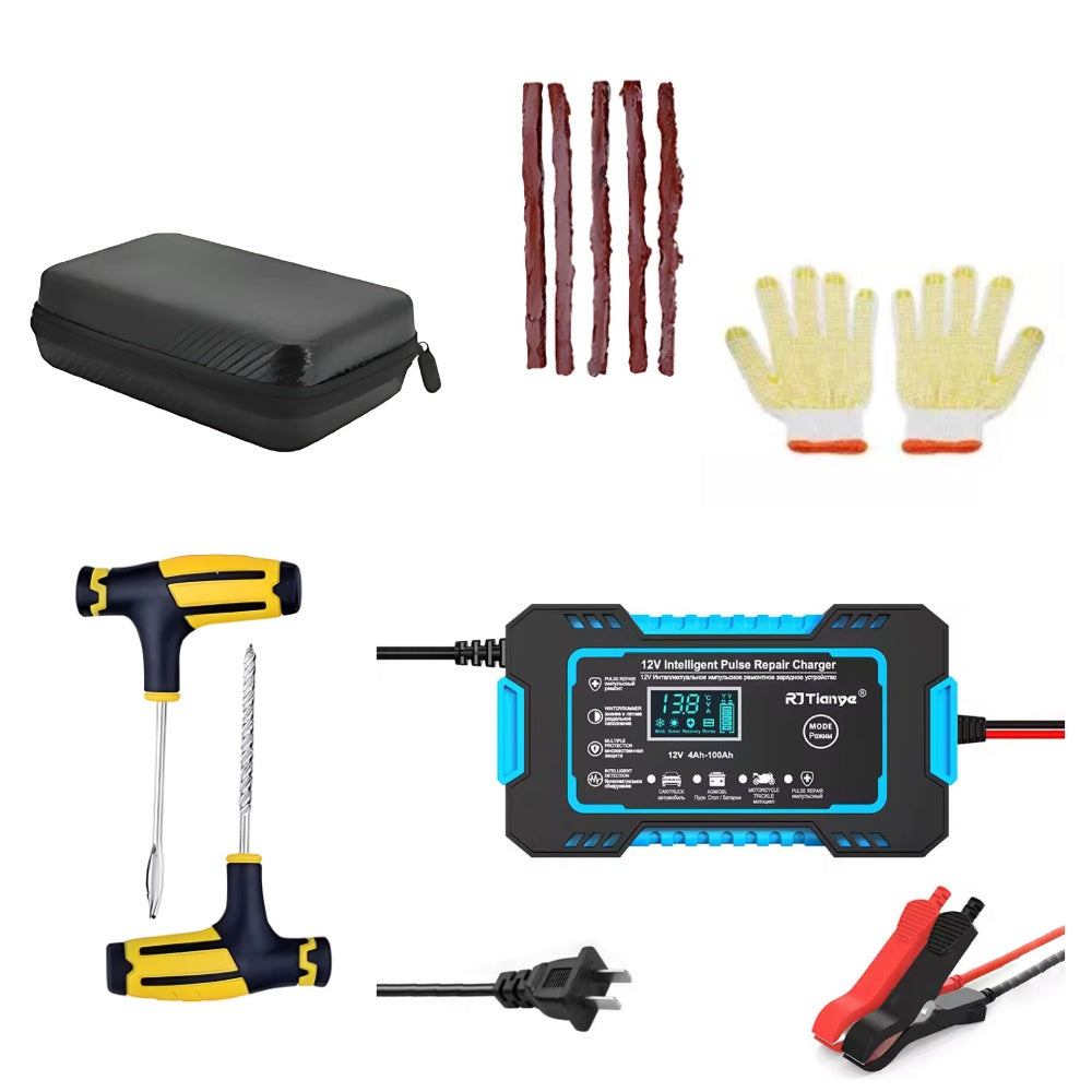 Combo Cargador Iniciador De Bateria 12V + Kit De Despinche Llantas Carro Moto