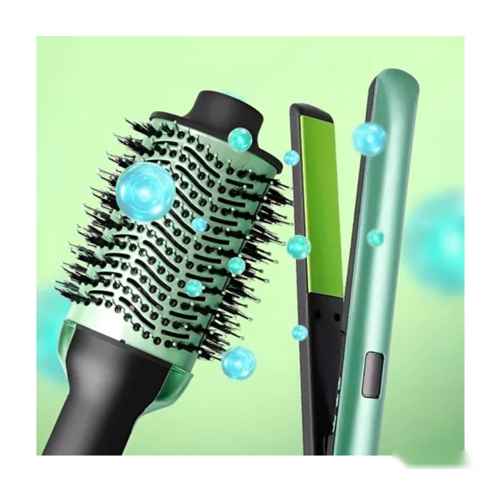 Tri Combo Aguacate Cepillo Secador + Plancha Cabello + Pinza Sirena + Obsequio Toalla Microfibra Cabello