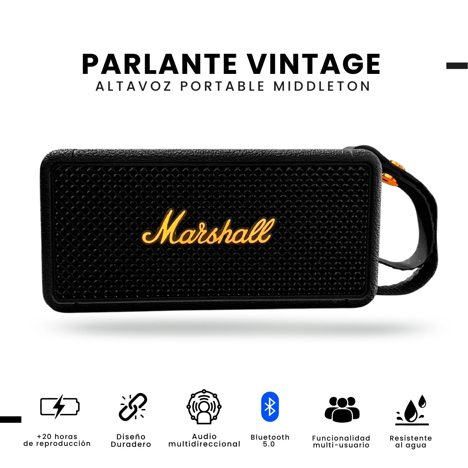 Parlante Bluetooth Sonido Potente Usb Mp3 Fm Marshall Black Replica 1.1