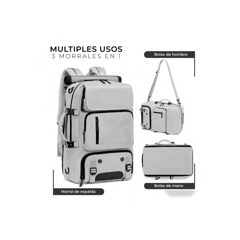 Combo Mochila Viajera + Organizador De Ropa Interior + Bolsa Para Zapatos Gris