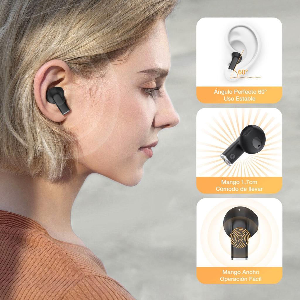 Audifonos Inalambricos 1Hora Aut209N Color Negro In-Ear Con Microfono Bluetooth 5.3 Manos Libres