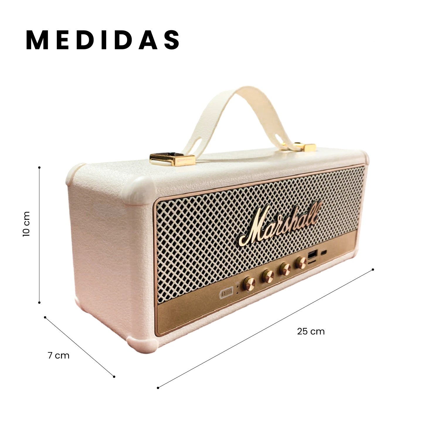 Parlante Bluetooth Sonido Potente Usb Mp3 Fm Marshall Clasic Beige Replica 1.1