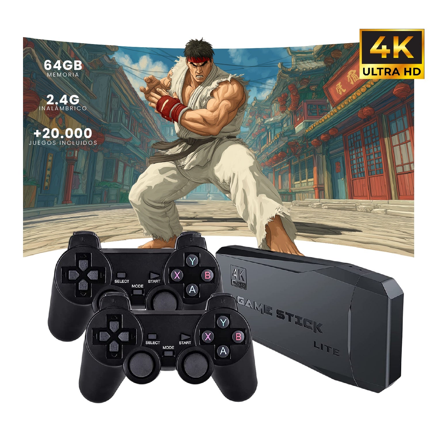 Consola Retro Game Stick 4K Con 20.000 Juegos Y 2 Controles Inalambricos