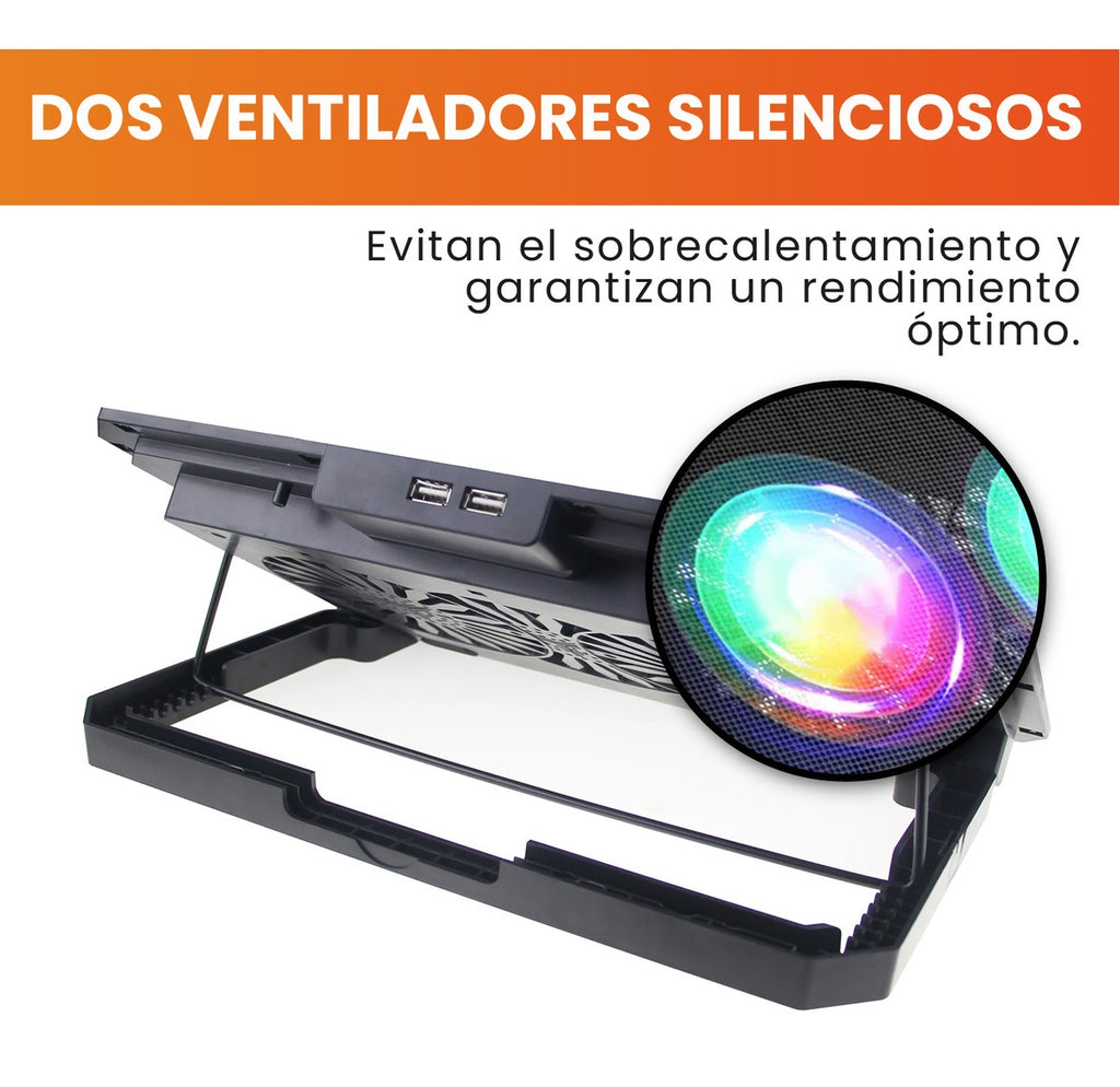 Base Refrigerante Doble Ventilador Soporte Para Computador Laptop Hasta 18>> Ajustable