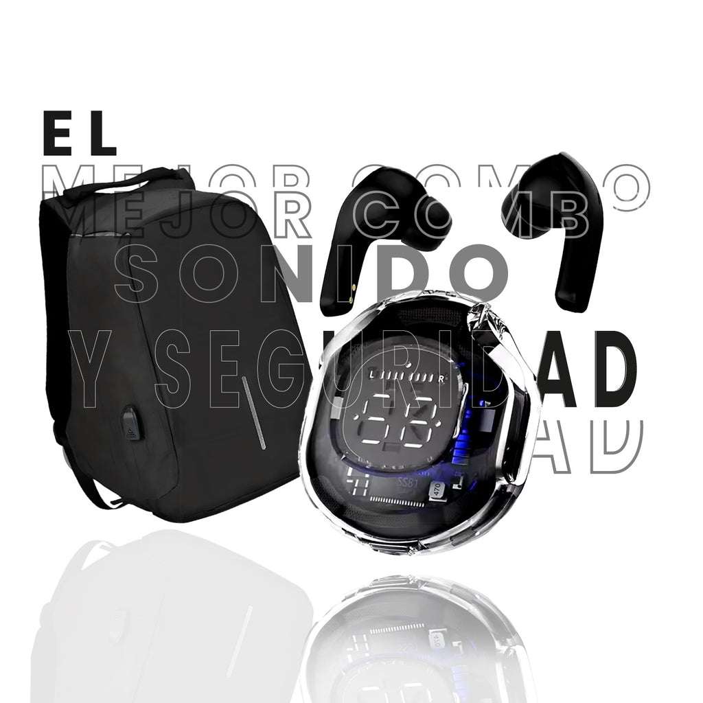 Morral Antirrobo Con Puerto Usb Y Compartimento Para Laptop Con Audifonos Bluetooth