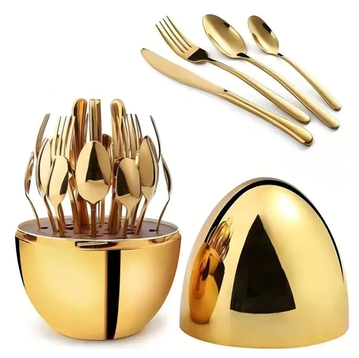 Juego De Cubiertos 24Pcs Acero Inoxidable Gold Estuche Huevo Color Dorado