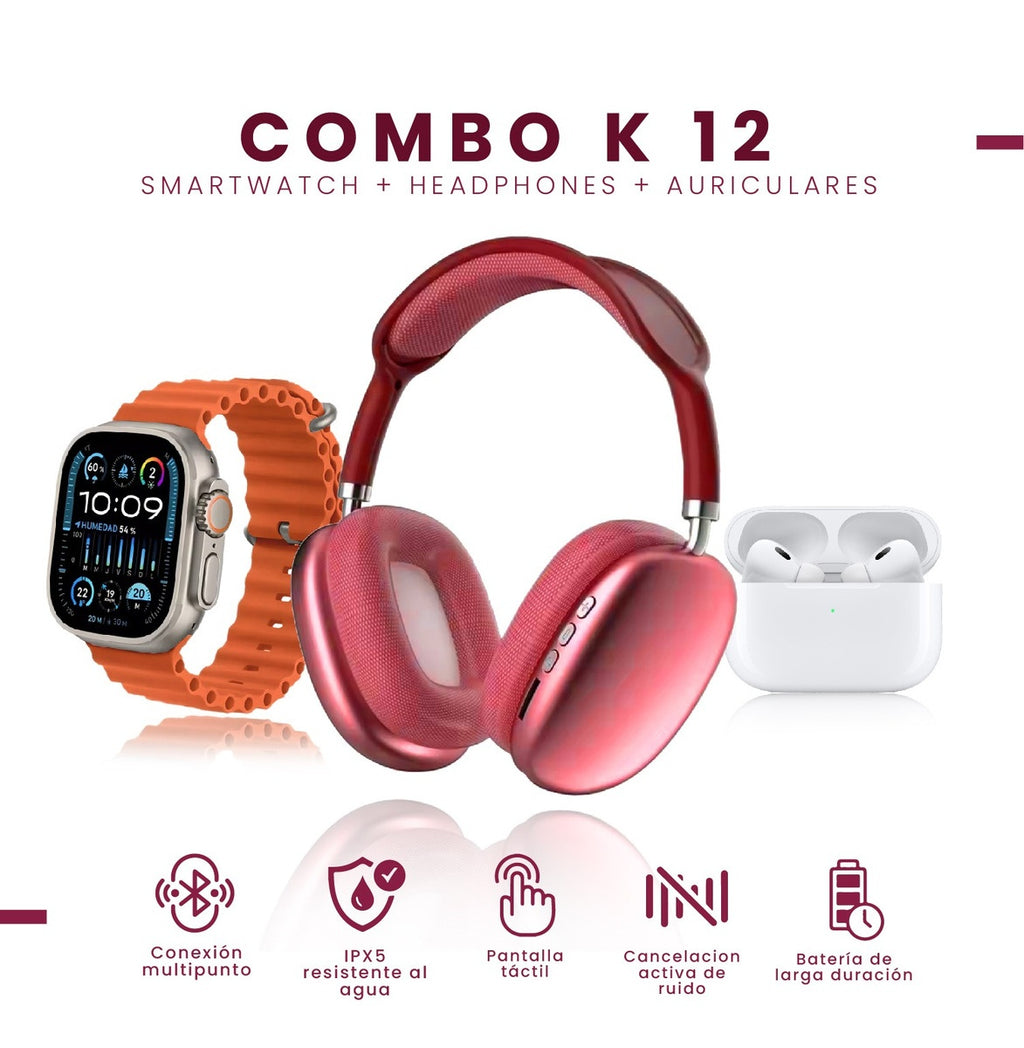 Smart Watch Suit Gift K12 Rosa Con Audifonos 7 Pulsos Plus