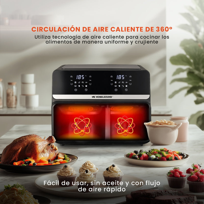 Air Fryer Freidora De Aire 9 Litros Doble Bandeja Digital Premium Nobelsound Inn Nb-2100
