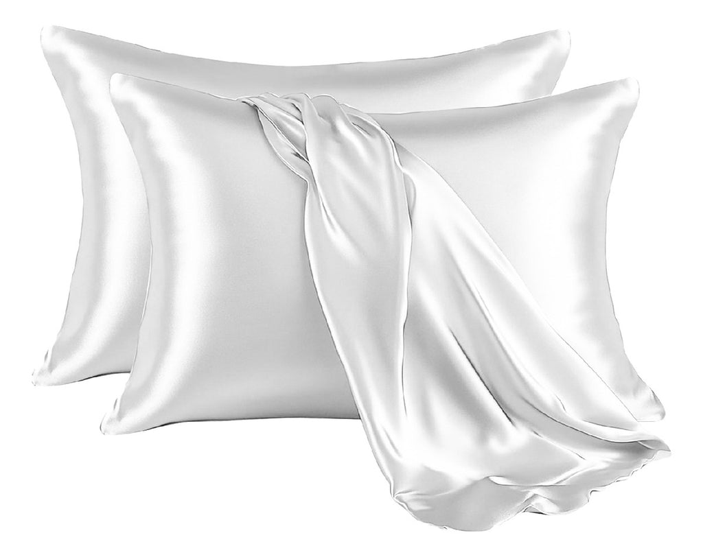 Fundas Para Almohada Satin Seda Cuida Cabello Piel Anti Friz Color Blanco Innovo