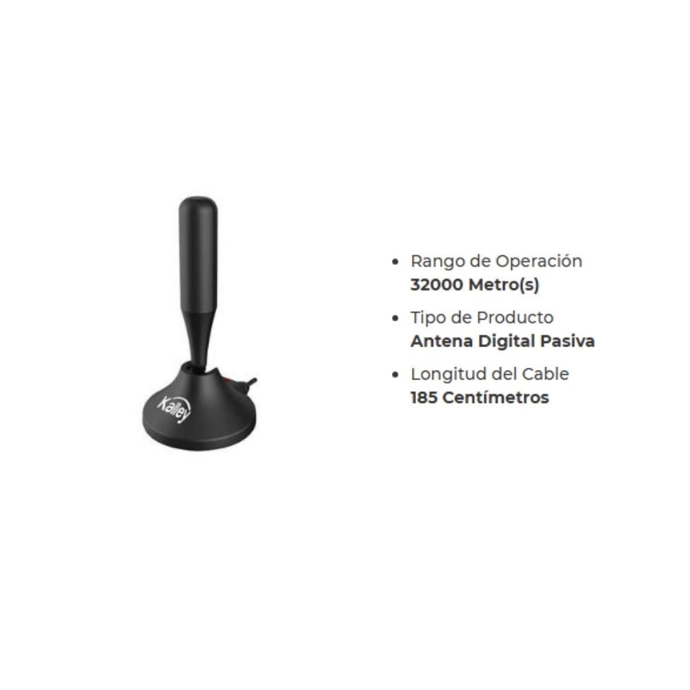 Antena Digital Pasiva Kalley Hdtv Tdt 32Km Con Cable 1.85M Negro