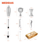Bartender Coctelera Set Utensilios Bar Inoxidable 9 Piezas Bambu Premium Profesional