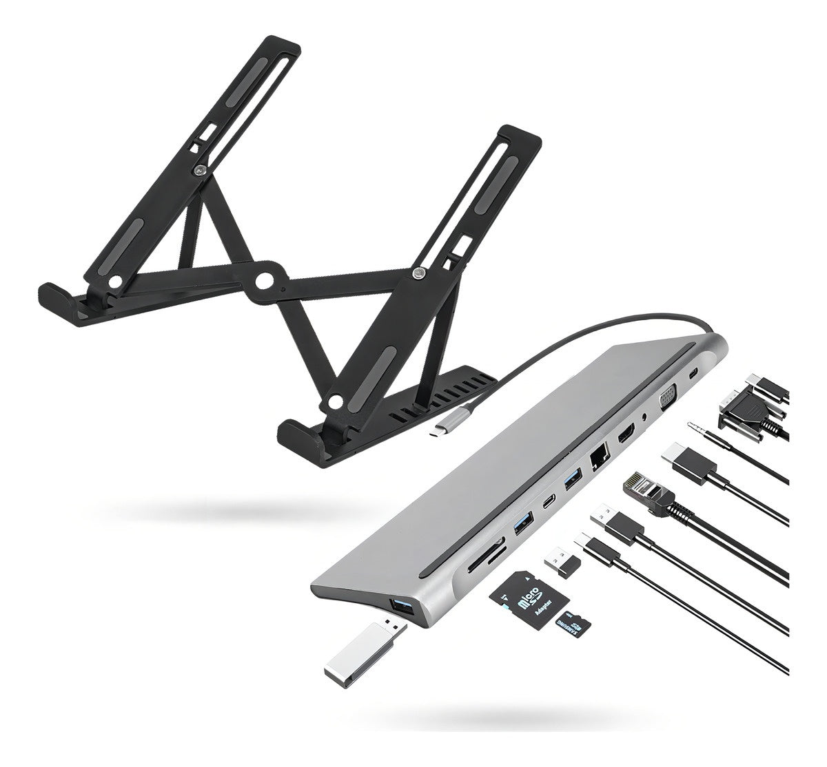 Multipuertos Hub 11 En 1 Innovo+ Con Soporte Plegable Para Laptop Portatil