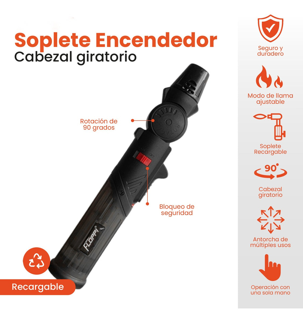 Mini Soplete Encendedor Flameador Recargable Ajustable Portable Alta Duracion Flop