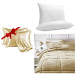 Combo Cubrelecho Beige Termico Cama Doble + 2 Almohadas Confort + Obsequio Fundas Satin