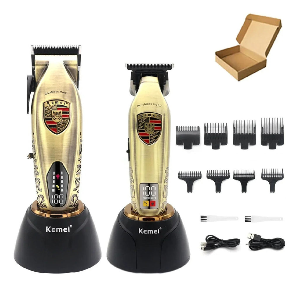 Duo Maquina Peluquera + Patillera Profesional Digital Kemei
