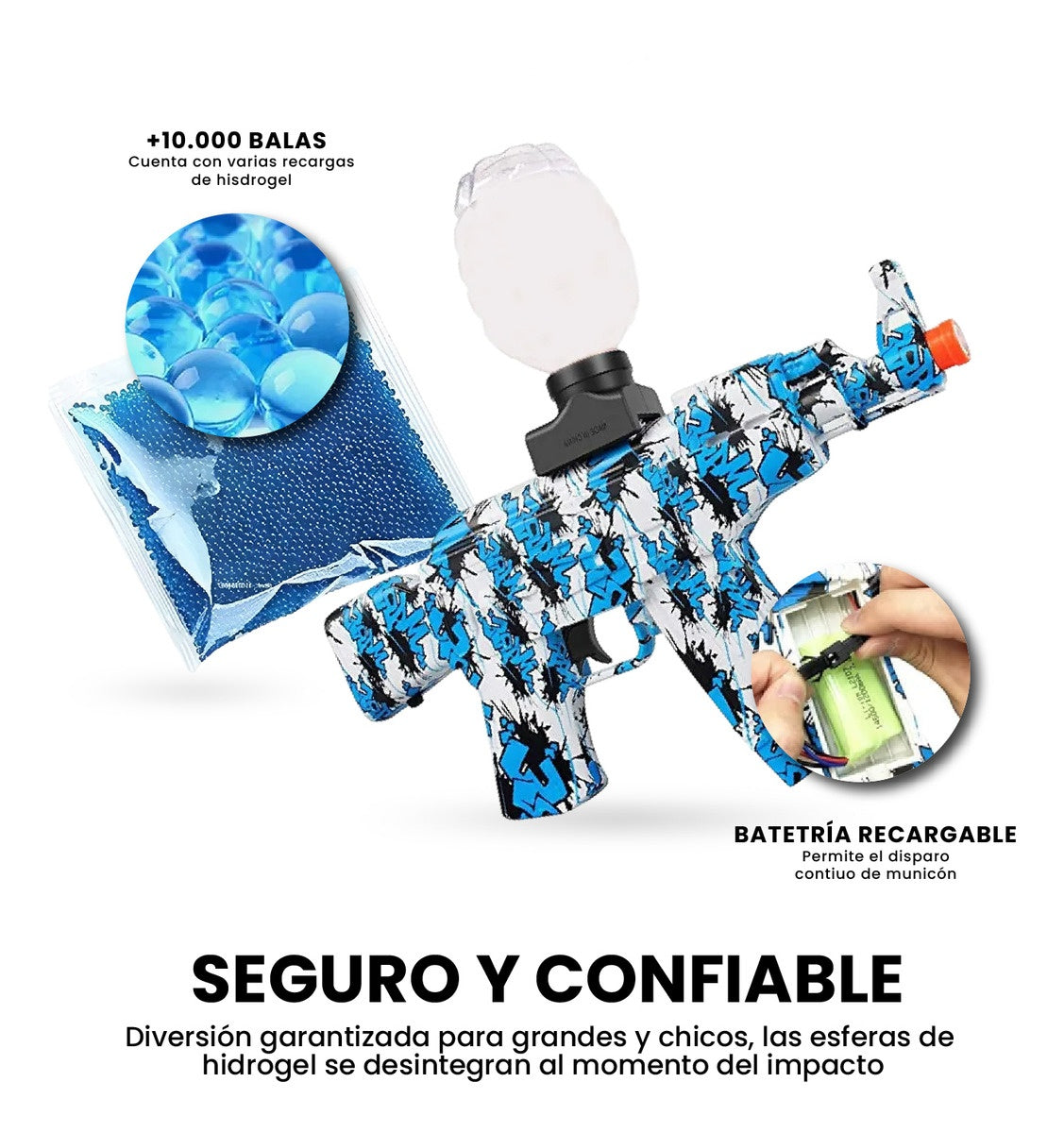Pistola De Hidrogel Juguete Ak47 Recargable Con 100.000 Orviz Multicolor