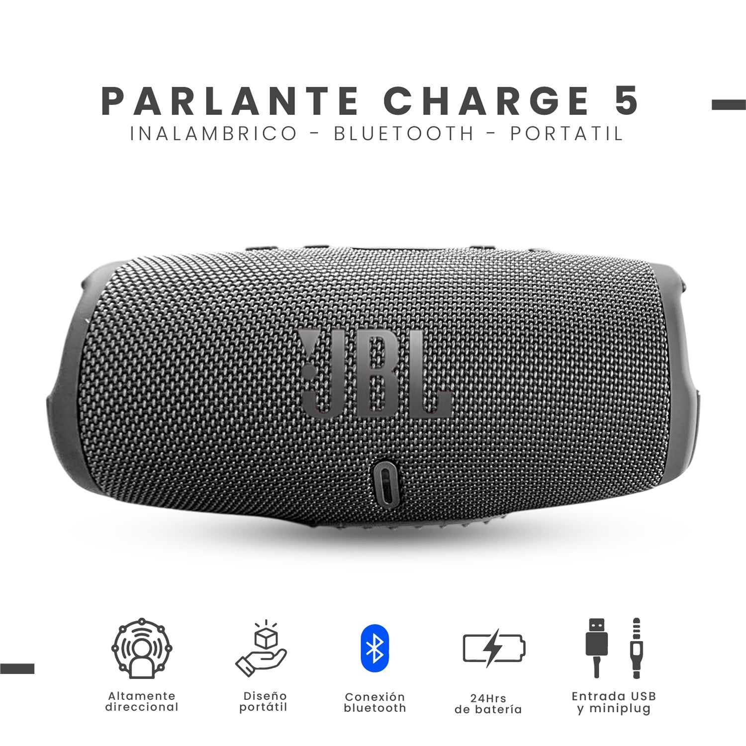 Parlante Jbl Charge 5 Replica 1.1 - Sonido Potente, Bluetooth, Portatil Gris