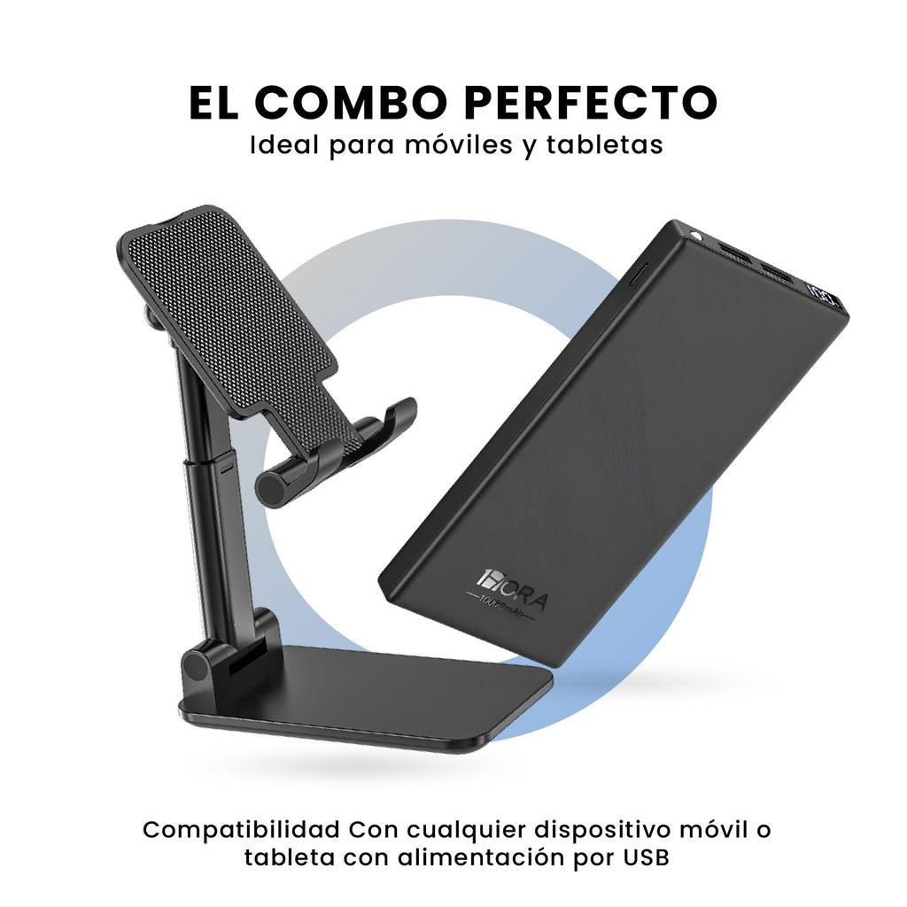 Power Bank 10000Mah + Soporte Celular Plegable Innovo Carga Rapida Led Usb-C