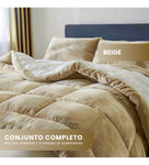 Cubrelecho Ovejero Cama Queen Suave Reversible 2 Fundas Premium Beige