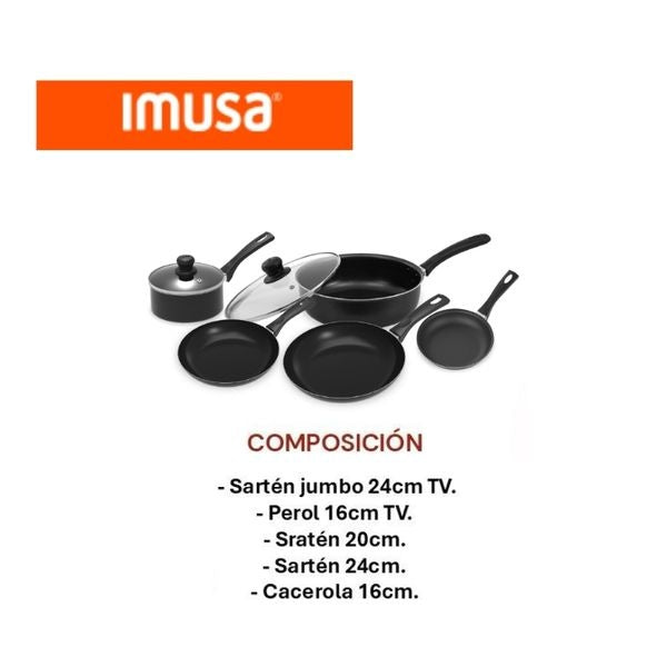 Bateria De Cocina Imusa Smart 7 Piezas Antiadherente Ollas Perol Y Sartenes
