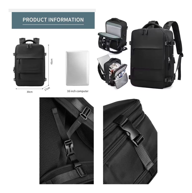 Maleta Morral Para Laptop Puerto Usb Viajero Practico Semi Impermeable Amaz Black Edition