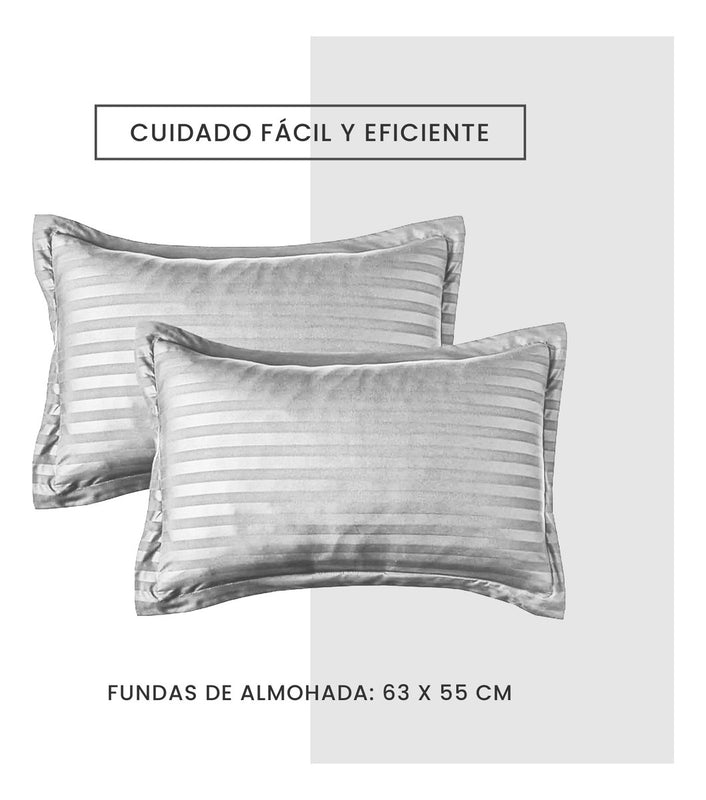 Edredon Cubrelecho Premium Cama Doble Fundas Almohadas Gris Claro