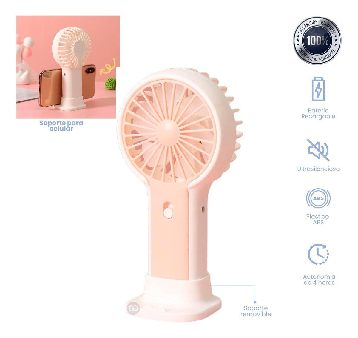 Mini Ventilador Personal Recargable Con Soporte Para Celular