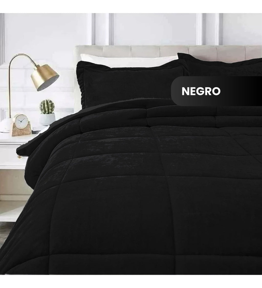 Cubrelecho Termico Doble Funda Almohadas Cama Doble Inn Home Negro Con Blanco