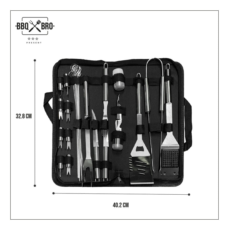 Set Utensilios 20 Piezas Parrilla Asados Bbq Acero Inoxidable Estuche