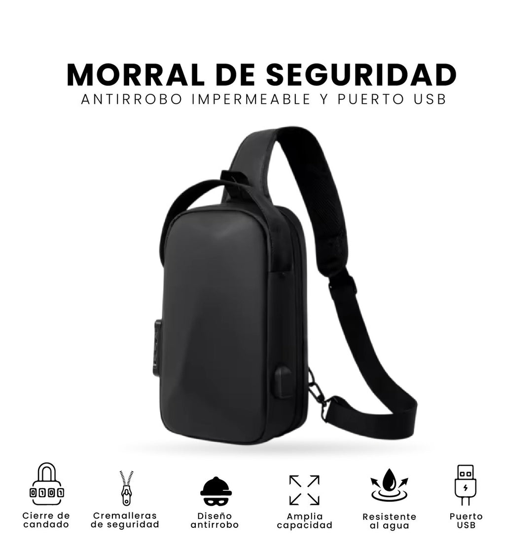 Morral Bolso Antirrobo Impermeable Con Puerto Usb Y Candado De Seguridad Negro