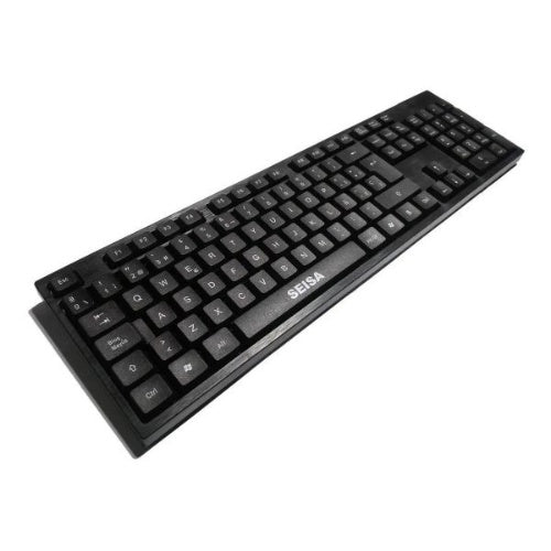 Combo Teclado En Espanol + Mouse Optico De Cable Usb Seisa Mouse Negro Teclado Negro