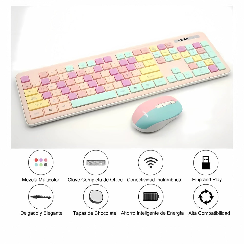 Teclado Para Pc Inalambrico Con Mouse Pink Colors Original