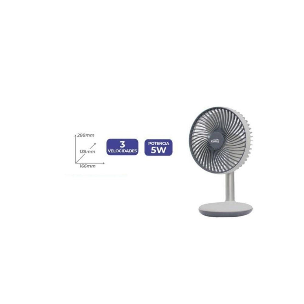 Ventilador Kalley De Mesa 5W 3 Velocidades Silencioso Portatil Usb