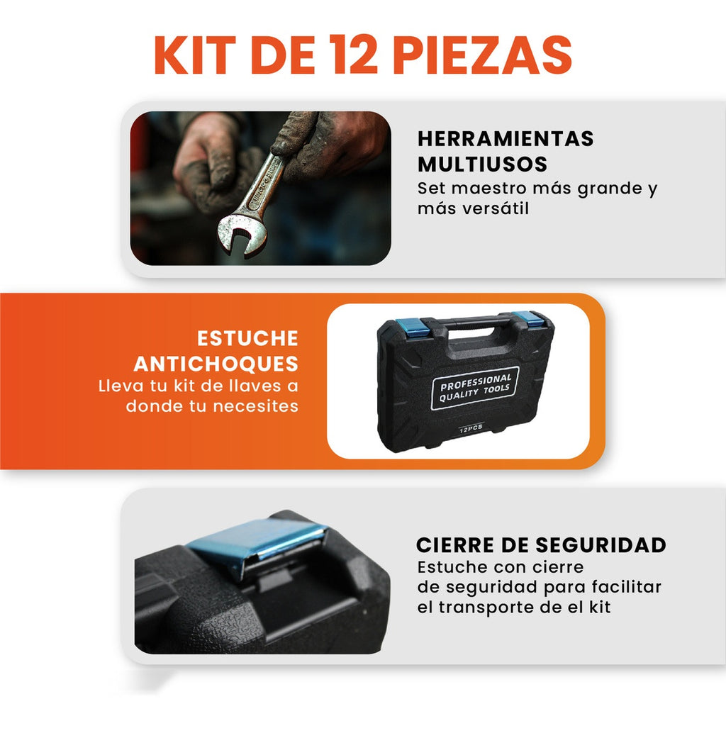 Set De Llaves 12 Unidades Llaves Mixtas Con Rache Estuche Premium