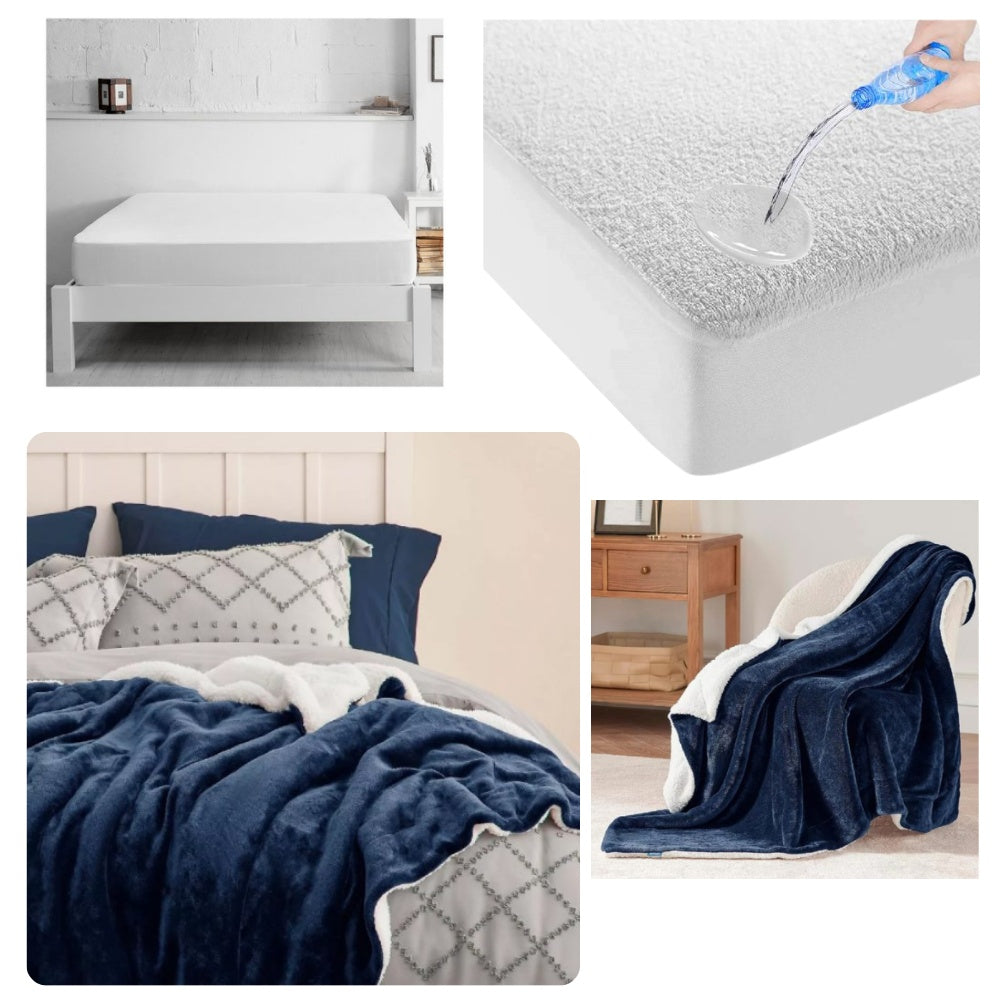 Combo Protector De Colchon Antifluido + Cobija Termica Ovejera Doble Faz 180 X 240