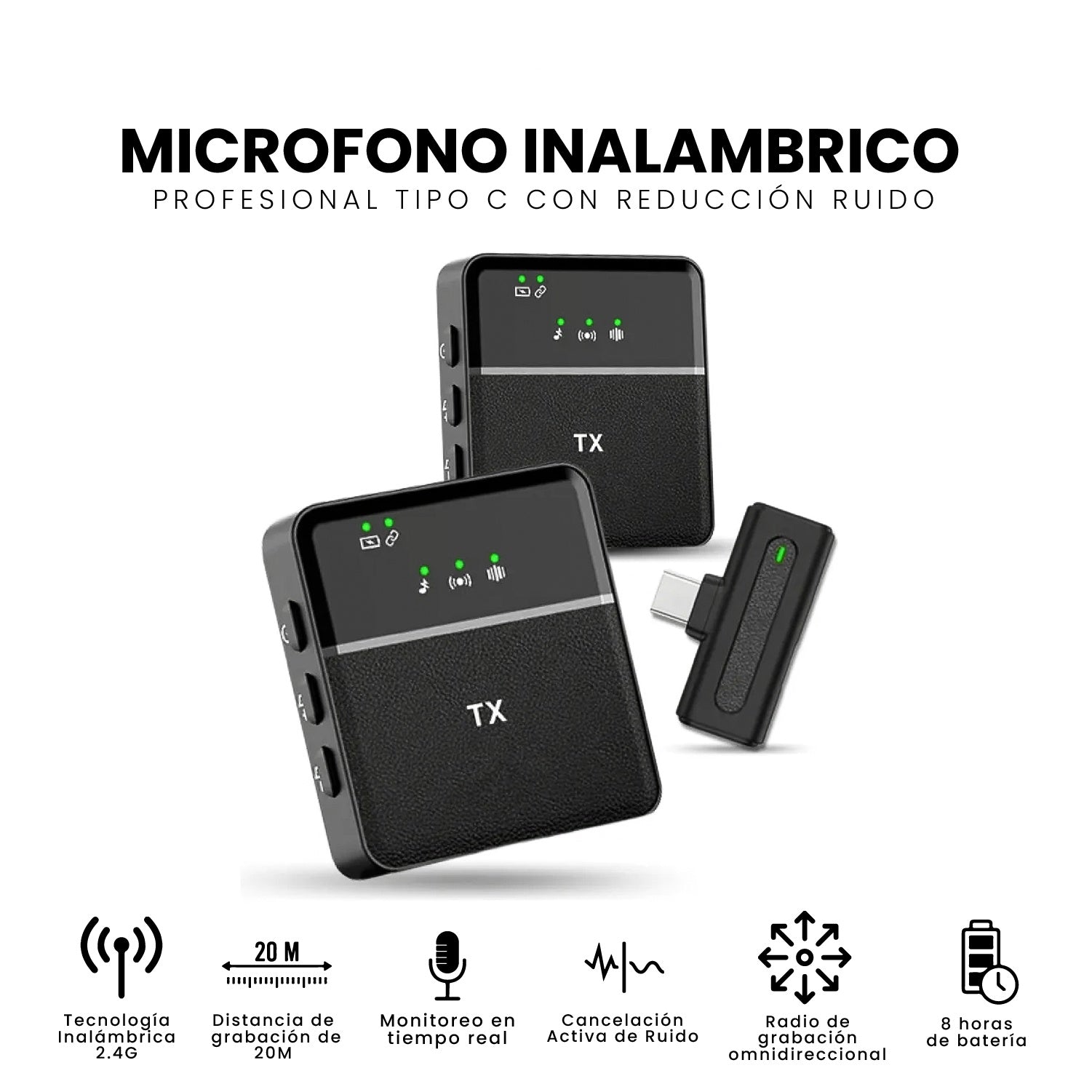 Microfono De Solapa Profesional Inalambrico Audio Claro Reduccion De Ruido Compatible Android Y Ios