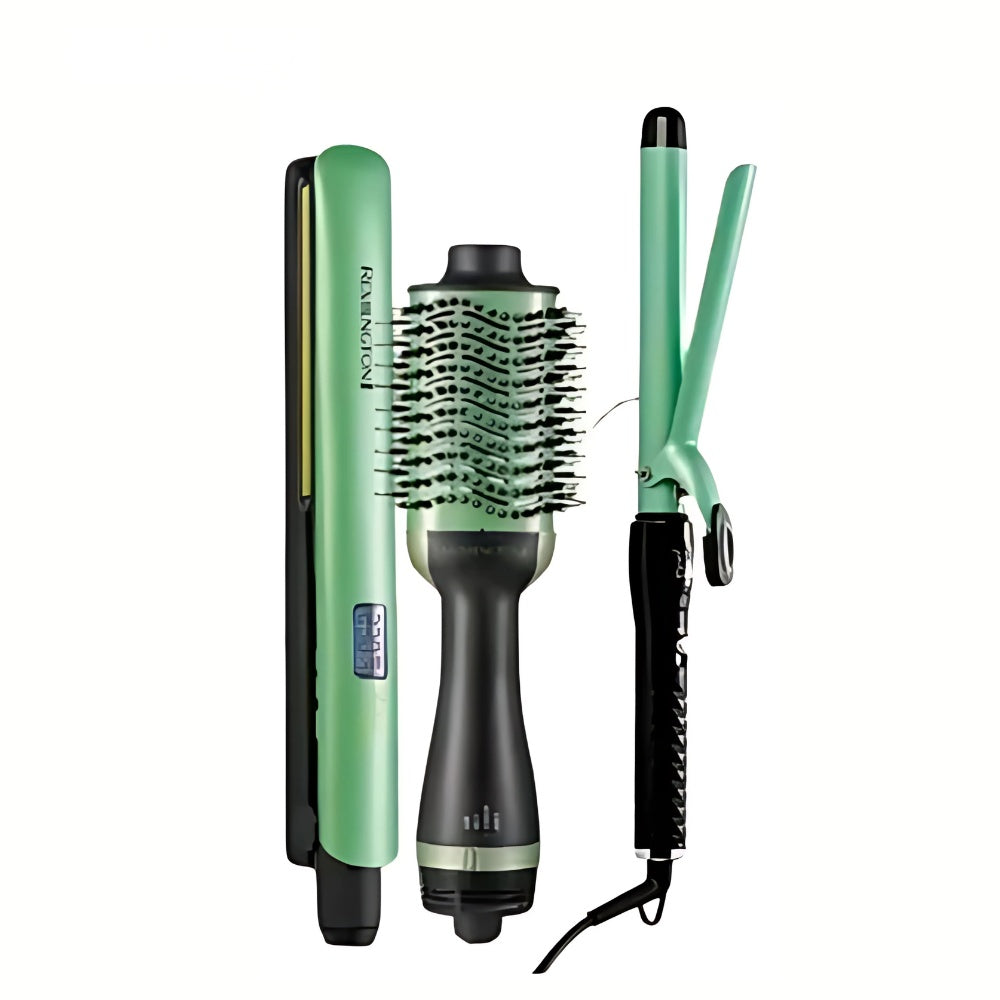 Tri Combo Hair Avocado Cepillo Secador + Plancha Cabello + Rizadora Tubo + Obsequio Toalla Microfibra Cabello