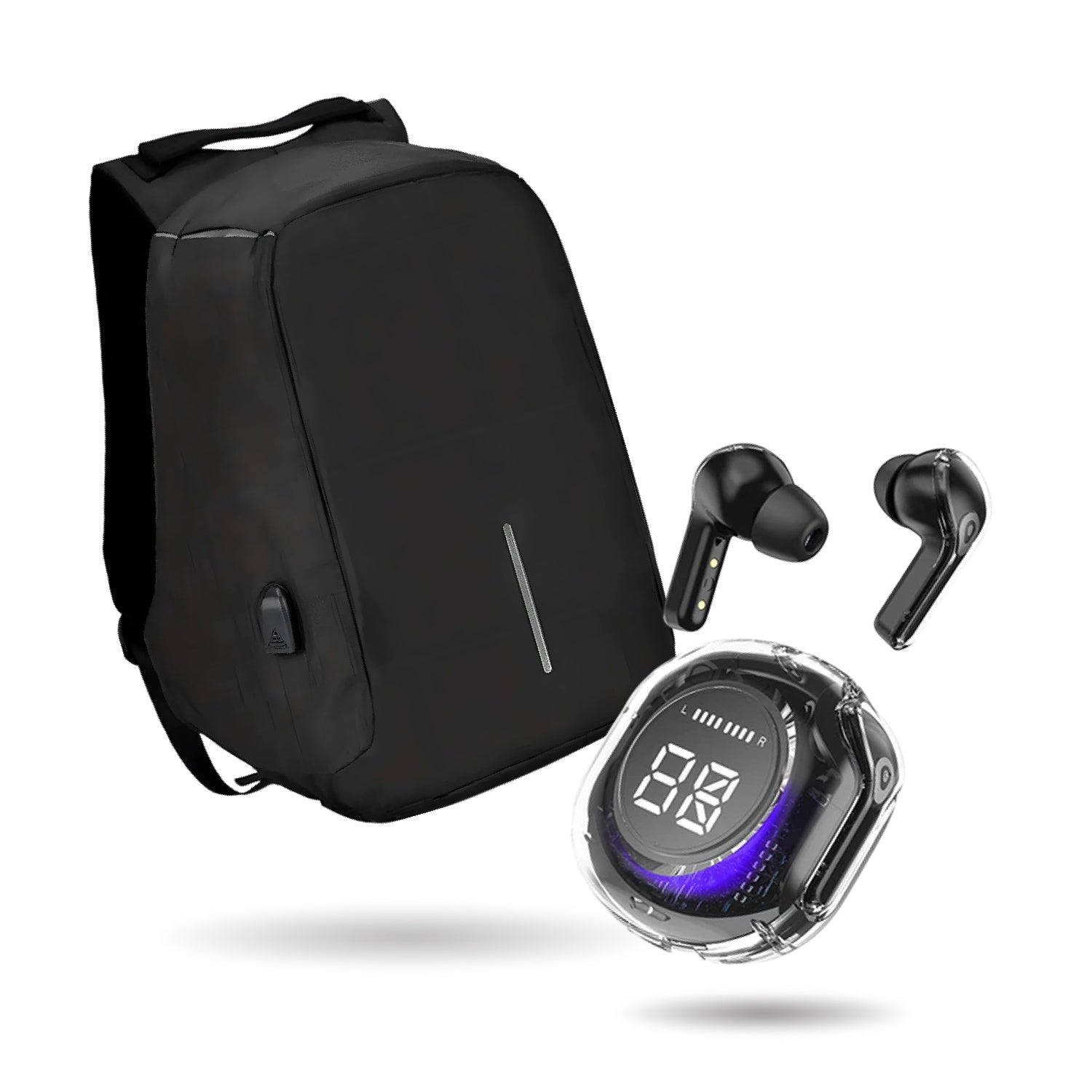 Morral Antirrobo Con Puerto Usb Y Compartimento Para Laptop Con Audifonos Bluetooth