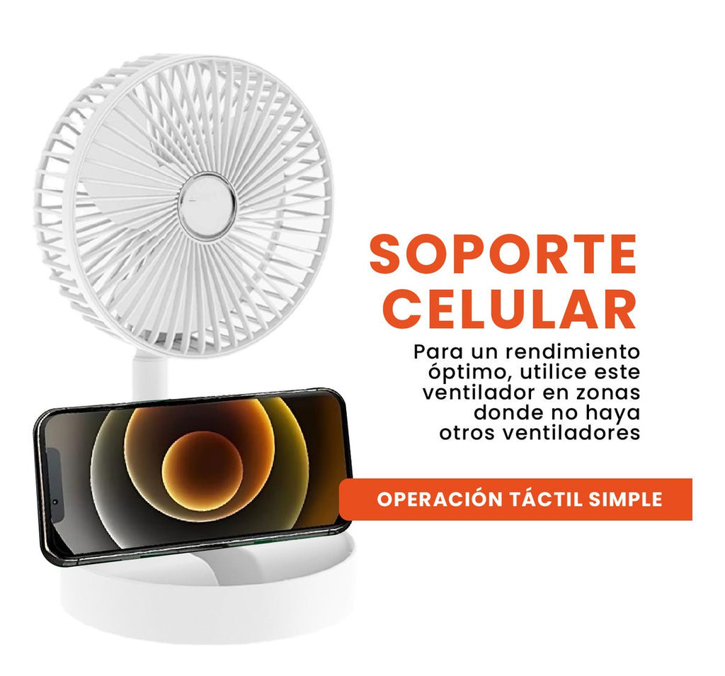 Mini Ventilador De Escritorio Mesa Recargable Con Base De Celular Ajustable 3 Velocidades