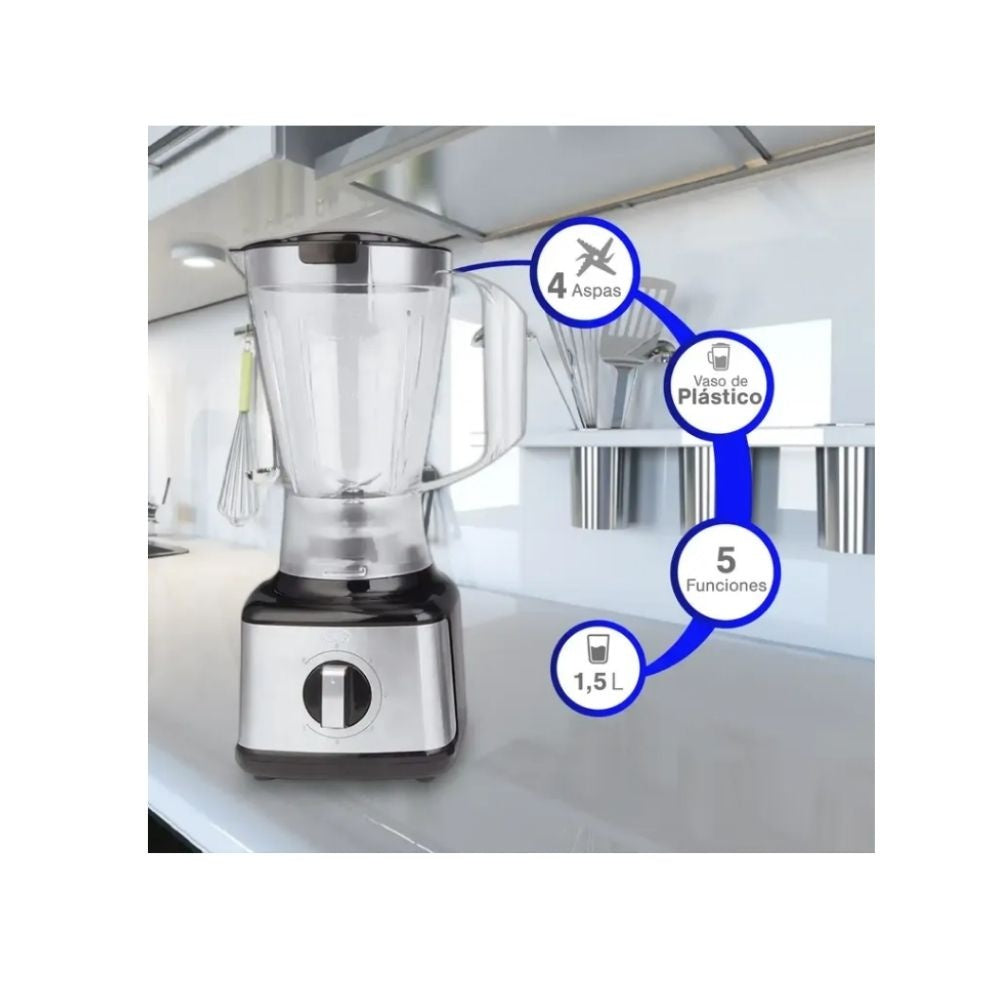 Licuadora Kalley 1.5L Vaso Plastico 5 Velocidades Alta Potencia