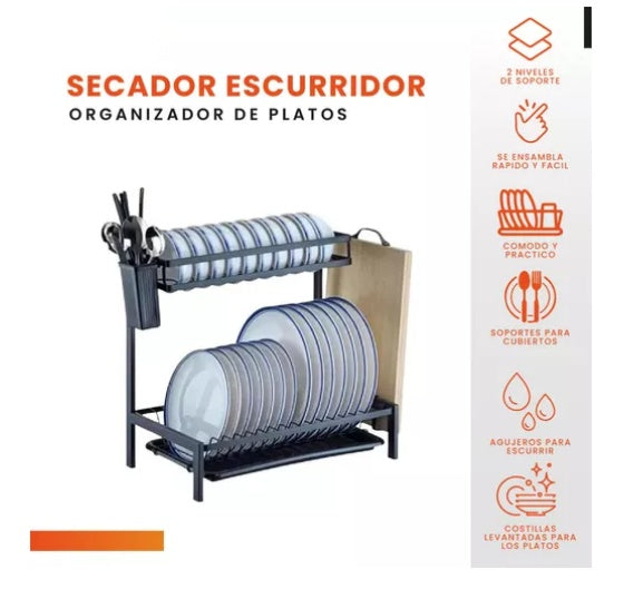 Combo Cook Home Escurridor De Platos 2 Niveles Tabla De Picar Set De Cuchillos X6 Y Set De Utensilios X12 Piezas