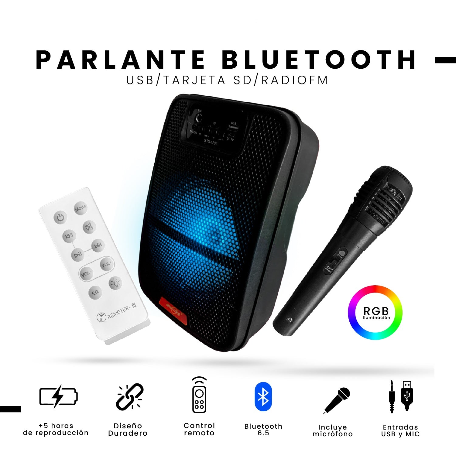 Parlante Cabina 6.5 Pulgadas Sonido Con Microfono Luces Led Recargable 100W Pmpo