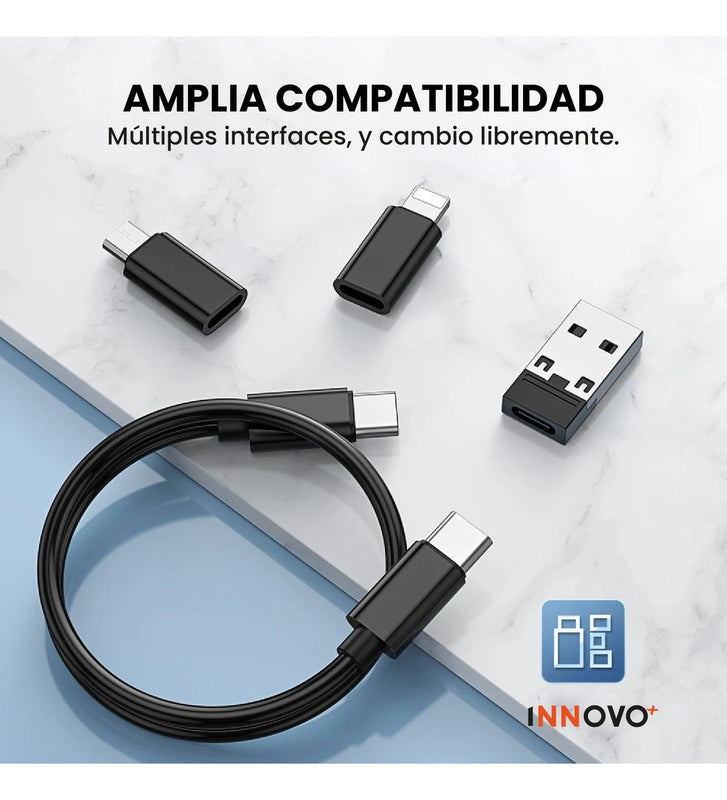 Kit Data Para Viajes Adaptador Carga Celulares Universal Usb Multiconector Cable 60W