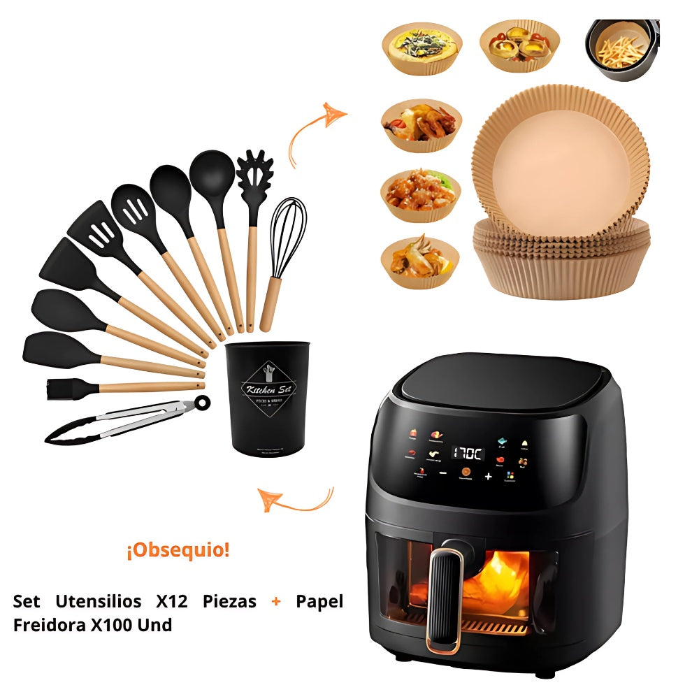 Freidora Olla De Aire Caliente 10L 2400W Digital Air Fryer Gran Capacidad + Obsequio